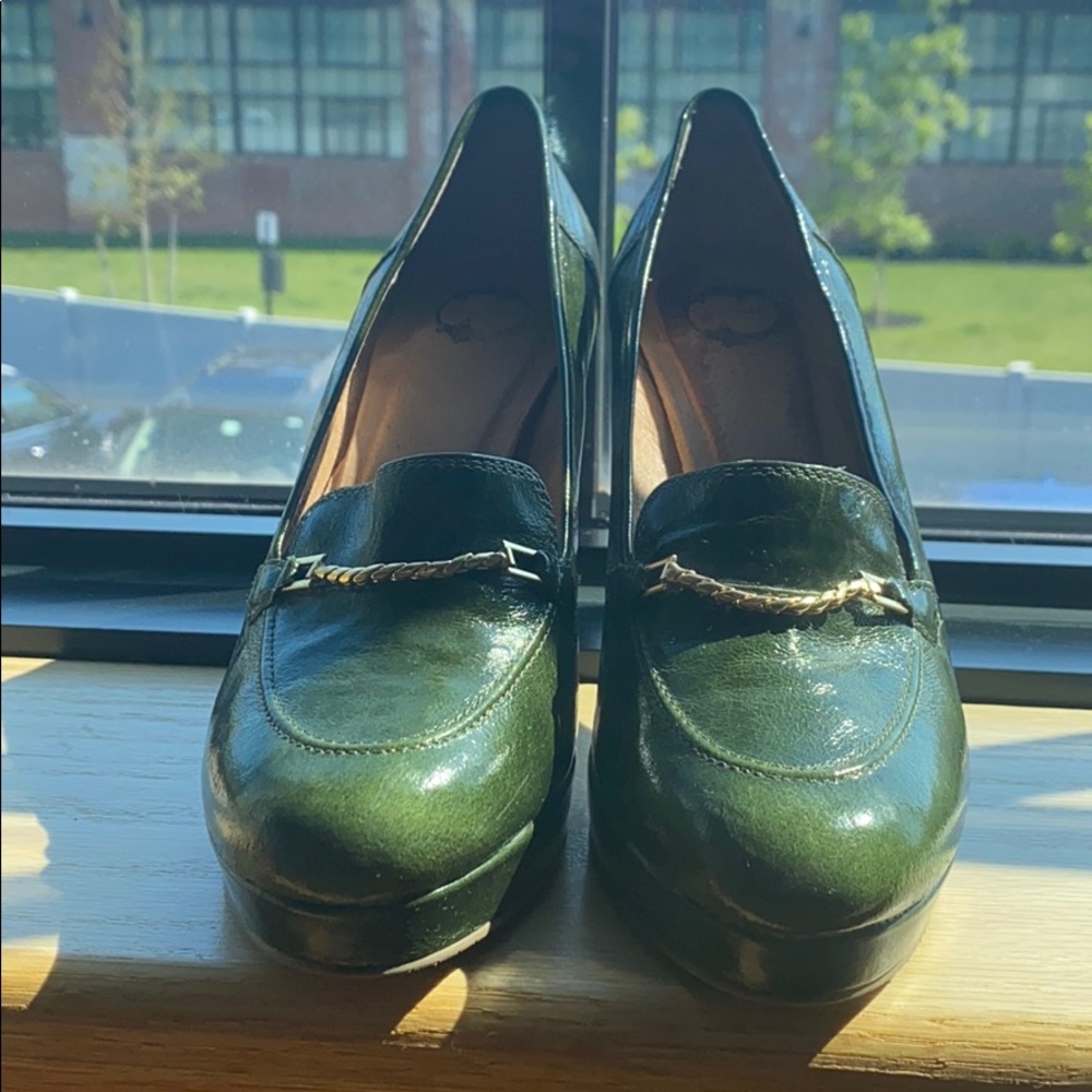 Anthropologie Leather Lucky Penny Green Loafers 6